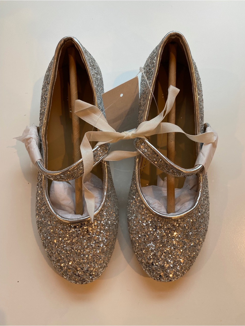 J Crew Crewcuts Silver Glitter Mary Jane Ballet Flats Size 1